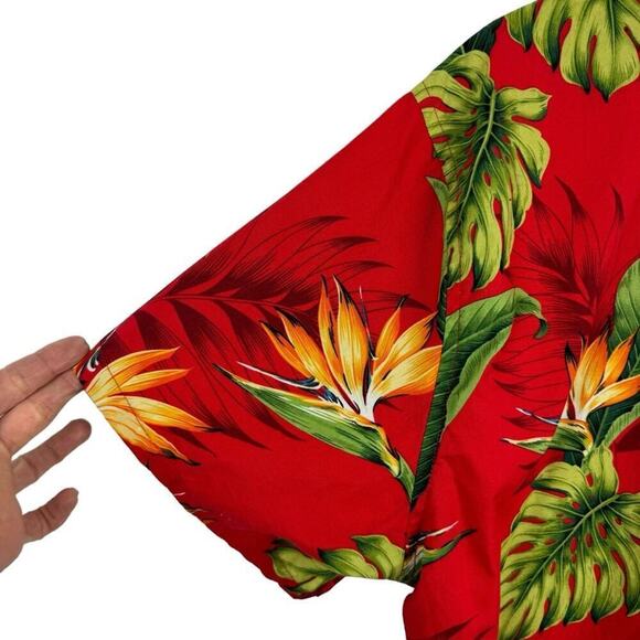 Go Barefoot Hawaiian Shirt Made In USA Red Monstera Print Single Stitch Size 3XL - Picture 12 of 16